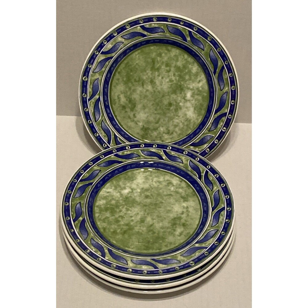 Set of 4 Pier 1 Versailles Quadrifoglio Green Blue Salad Dessert Plates Italy